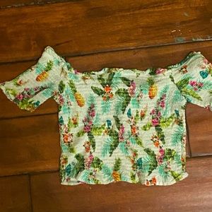 Off The Shoulder Hawaiian Ruffled Crop Top